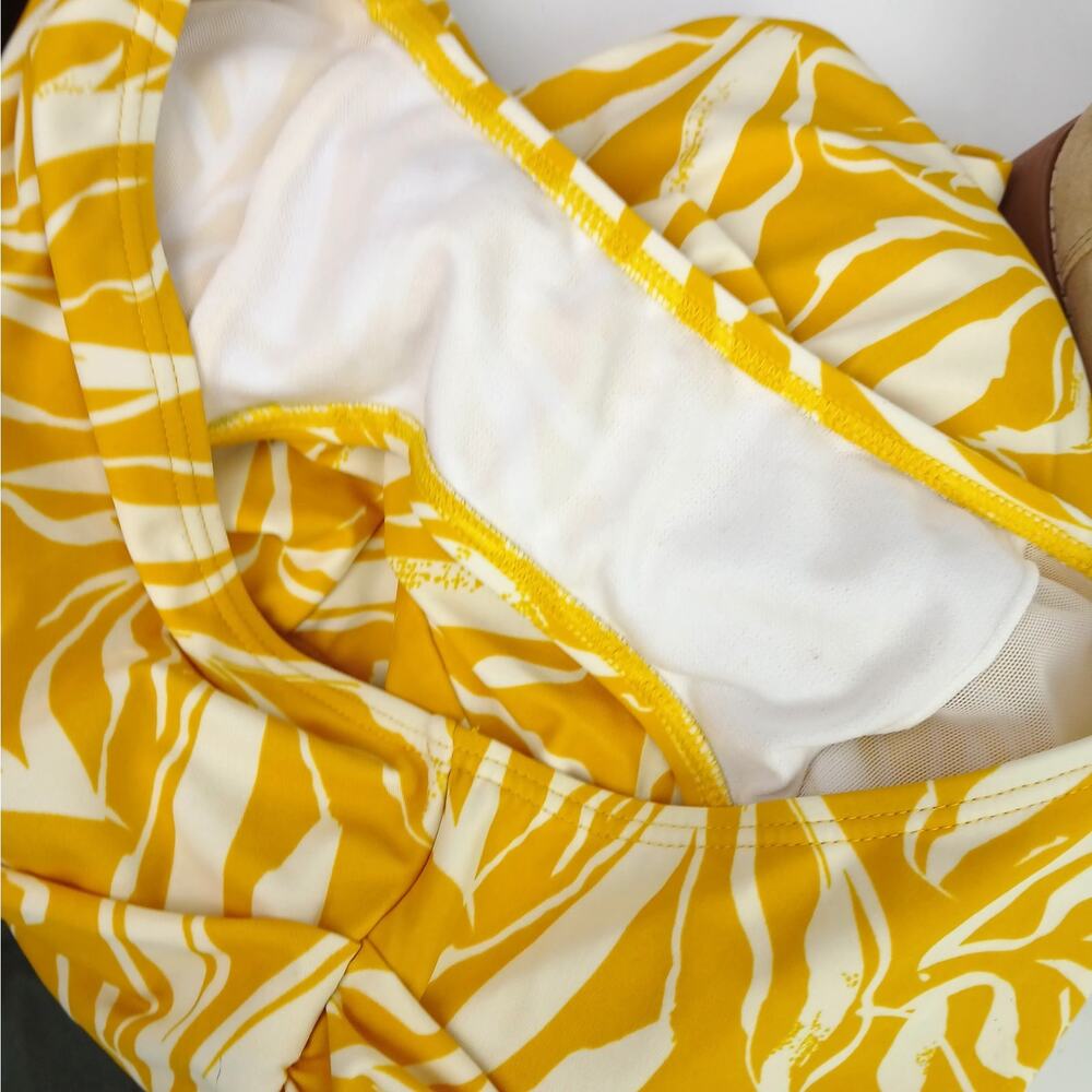 Boden Women's SZ 10L Talamanca 1 Piece Swimsuit Yellow White Ruched Flattering - Picture 5 of 6